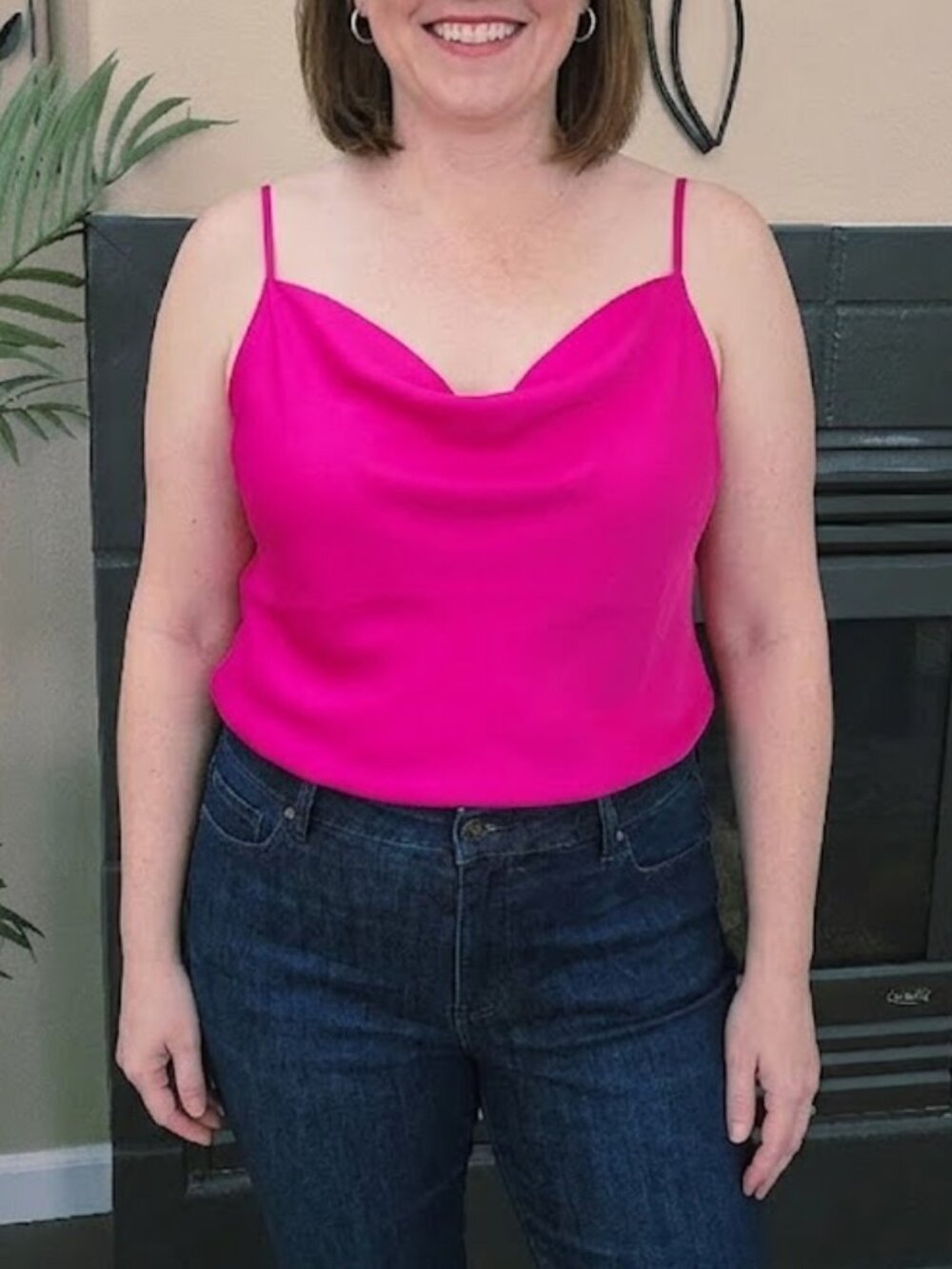 NWT Express sz XL hot pink slouch / cowl neck satin spaghetti strappy top
